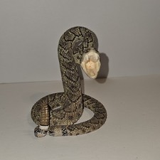 Rattlesnake Figurine Coiled Striking Open Mouth Gray & White Plastic Collectible picture