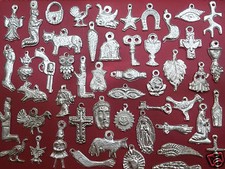 100 Milagros Charms Mexican Folk Art Shiny SILVER Exvoto Nicho Retablo #3 picture