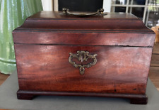 Antique Beautiful Georgian Mahogany Three Section Tea Caddy Casket ~Working Key picture