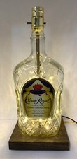 Crown Royal 1.75L Bottle TABLE LAMP Bar Light with USB Fairy Lights & Wood Base picture