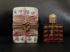 Limoges France Hand Painted Floral Porcelain Trinket Box With Perfume Bottle  picture