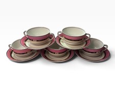 Rare Antique Syracuse China Art Studio Hot Pink Floral Set of 5 Cups & Saucers picture