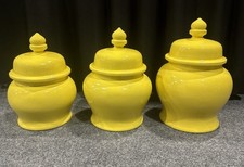 Vintage Yellow USA Pottery Ginger Jars Set of 3 With Lid -Unknown Brand picture