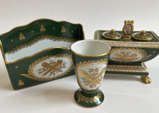 Vintage French Porcelain Handpainted B. Altman & Co Inkwell 3 PIECE SET, Signed, picture