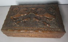 Gorgeous Antique 19th C. ANGLO-INDIANCarved Hardwood Box w/ Animals,  c. 1890* picture