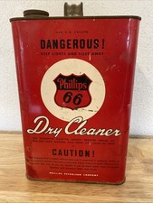 Vintage PHILLIPS 66 Dry Cleaner Can 1 Gallon 1940s-50s Red/ White / Black RARE picture