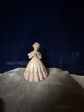 Vintage Porcelain Lady Figurine Pink Cream Dress Holding Flower Bell Style picture