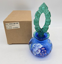 Vtg Fenton Perfume Bottle Cobalt Blue Spruce Green Rib Optic Hand-Painted Signed picture