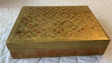 Vintage Trinket Box, Wood, Hinges, Florentine Art, Gold, Flowers On Top, Italy picture