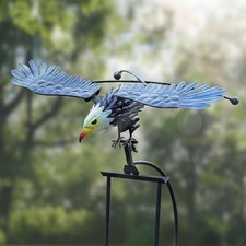 Iron Kinetic Owl Garden Stake Eagle Sculpture Outdoor Decorative Metal picture