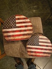 Vintage Distressed American Flag Nesting Suitcases Set of 2 Storage Trunks picture
