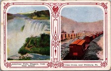 1908 Niagara Falls American Falls & Pittsburg PA Coke Ovens Train Postcard picture