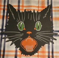 Old Vintage Large Halloween Dennison Diecut Cat Face 1930's picture
