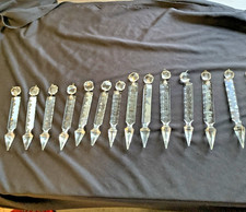 14 antique French Crystal Prism Lamp Chandelier Notched Spear 7- 5” & 7- 4 1/2
