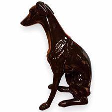 Vintage MCM Glossy black Ceramic Greyhound Dog Figurine Collectible 2 feet tall picture