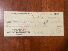 Tarzan Author Edgar Rice Burroughs Signed Autograph Signature Check picture