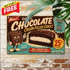 Retro Chocolate Cake Dessert Store Sweet Snack Pastry Shop Metal Tin Sign picture