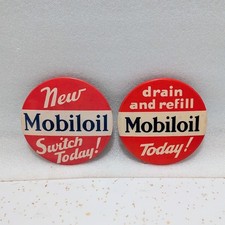 Vintage Mobiloil Attendant Uniform Badge Duo Gas Station Sign Collector Pinback picture