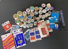 Vintage Sewing Notions Lot: 34 Thread Spools+Needle Packs+Snaps & Hooks picture