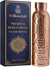 34oz Pure Copper Water Bottle - Handmade Hammered Finish - Ayurvedic Health USA picture