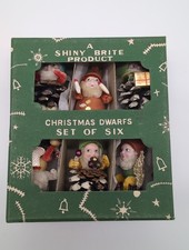 Vintage Shiny Brite Pinecone Christmas Dwarfs No. 8651 Set Of 6 Ornaments Japan  picture