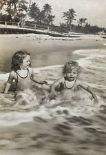 Vintage 1938 Photo - Adorable Girls Playing in Surf on Florida Beach - 5 x 7 picture