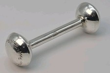 BEAUTIFUL Vintage Navajo — KS STERLING — Hand-Tooled Silver Dumbell Baby Rattle picture