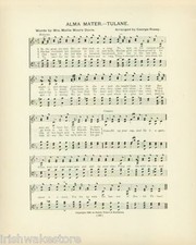 TULANE UNIVERSITY Antique Alma Mater Song Sheet c1906 Green Wave - Original picture