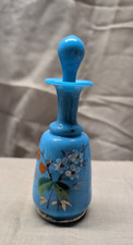 ANTIQUE VICTORIAN DRESSER PERFUME COLOGNE BLUE ENAMELED SCENT BOTTLE picture