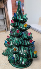 Vintage Holland Mold Green Lighted Ceramic Christmas Tree 9