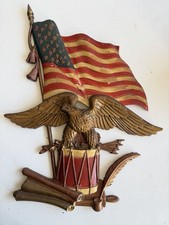 Vintage 1968 Sexton USA Metal Eagle Flag Drum Wall Plaque 22”Patriotic Americana picture