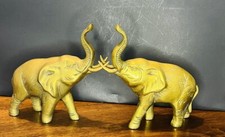 2 VTG Mid Century Handcrafted Heavy Genuine Brass Elephant Sculptures Korea 7” H picture