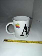 Vintage White Ceramic Apple Computer Coffee Mug Rainbow Apple Logo  picture