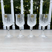 Vintage Cristal d'Arques Longchamp Crystal Wine Glasses Clear 6 oz Set Cut Stem picture