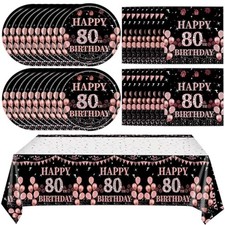 41Pcs 80th Birthday Decorations for Women, Vintage 80 Birthday Black and Rose... picture