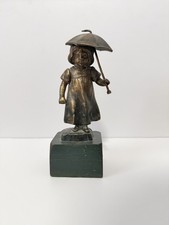 Antique Style Bronze Figurine - Little Girl with Umbrella - Vintage Collectible picture