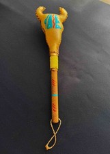 Vintage Rawhide Rattle Beaded Wood Handle Hand Painted Southwestern Folk Art picture