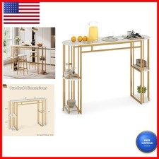GIANTEX 60-Inch Bar Table for 2-4, Faux Marble Top, Golden and White picture