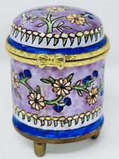 Empress Arts Enamel Floral Trinket Box Purple Blue Footed Hinged Bow Small picture