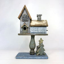 Vintage 2001 Wood Birdhouse Pedestal 14