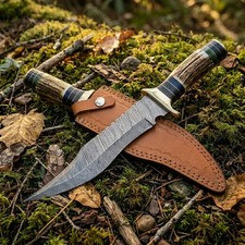 14” Custom HANDMADE FORGED DAMASCUS Steel Hunting Knife Handle Camping EDC Knife picture