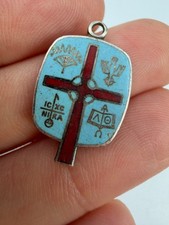 Orthodox Christian Medal Charm Pendant Blue Enamel IC Cross signed WEH picture