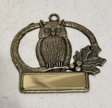 Vintage Gloria Duchin Brass Christmas Hoot Owl Holly Berries Ornament picture
