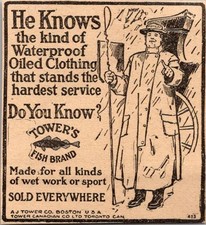 AJ Tower Co Waterproof Oiled Suit Or Slicker Boston 1906 Minneapolis Ad 5AL1-S3 picture
