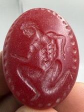 Intaglio Seal Carved Seated Figure Oval Stamp Old Roman Garnet Seal picture