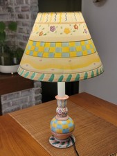 VTG 1990's MACKENZIE-CHILDS Hand-Painted TABLE LAMP & SHADE Checkerboard-Floral picture