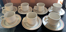 Vintage Daily Dining Ringed Teacup & Saucer Set of 7 - Red Yellow Blue Stripes picture