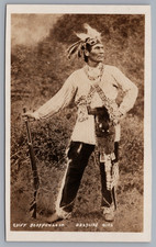 Chippewa Chief Shoppenagon With Rifle Grayling Michigan RPPC Postcard picture