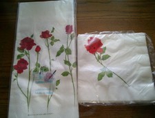Vintage American Greetings Paper Tablecloth 54x90 & Napkins Red Roses picture