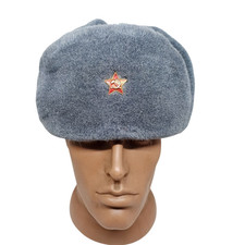 Soviet Russian Ushanka Winter Soldier Hat Cap Badge Military Uniform Size 56 picture